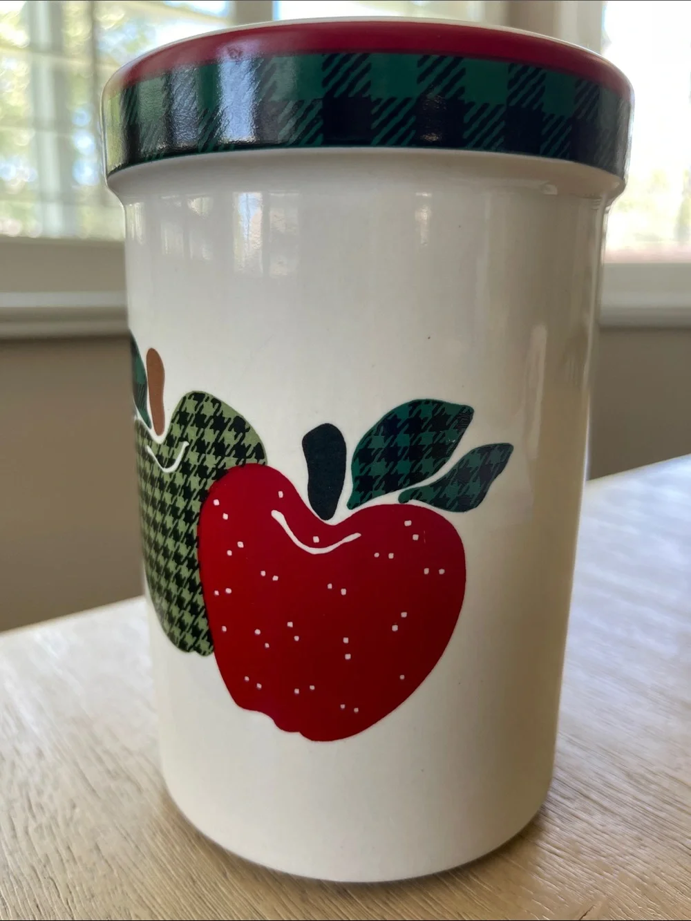 Vintage Applejack Ceramic Crock Utensil Holder Jar Apple Kitchen Decor Country